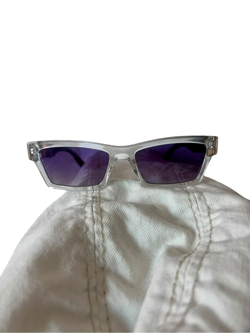 Clear Frame Tortoise Arm Purple Lens Rectangular Sunglasses Y2K